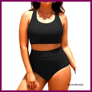 Plus Size High Waisted Bikini Set Scoop Neck Sporty Bathing Suit